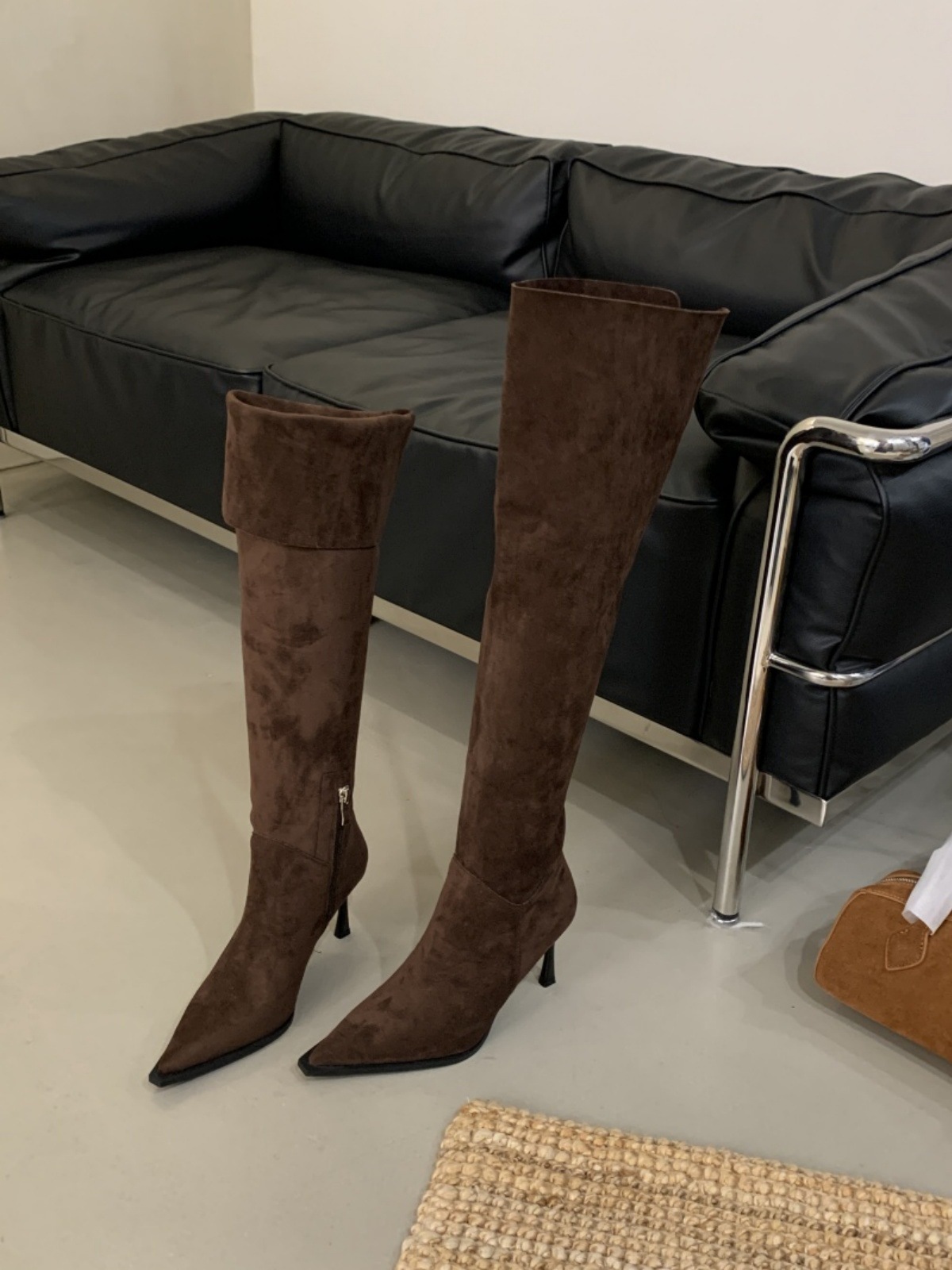 法式一靴多穿高细跟尖头堆堆过膝靴女春秋款侧拉链复古瘦瘦过膝靴详情7