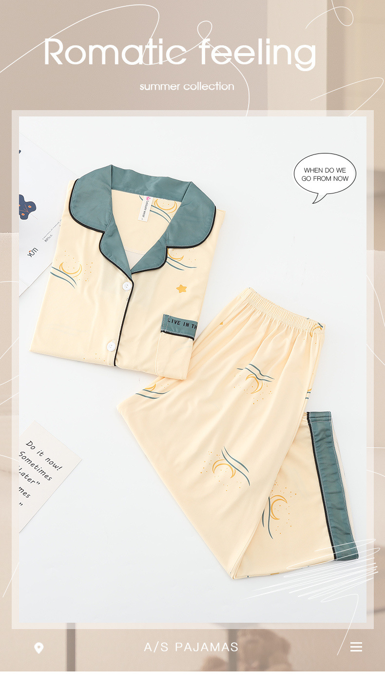 春夏睡衣女夏季短袖七分裤韩版开衫套装夏天少女士家居服外穿详情25