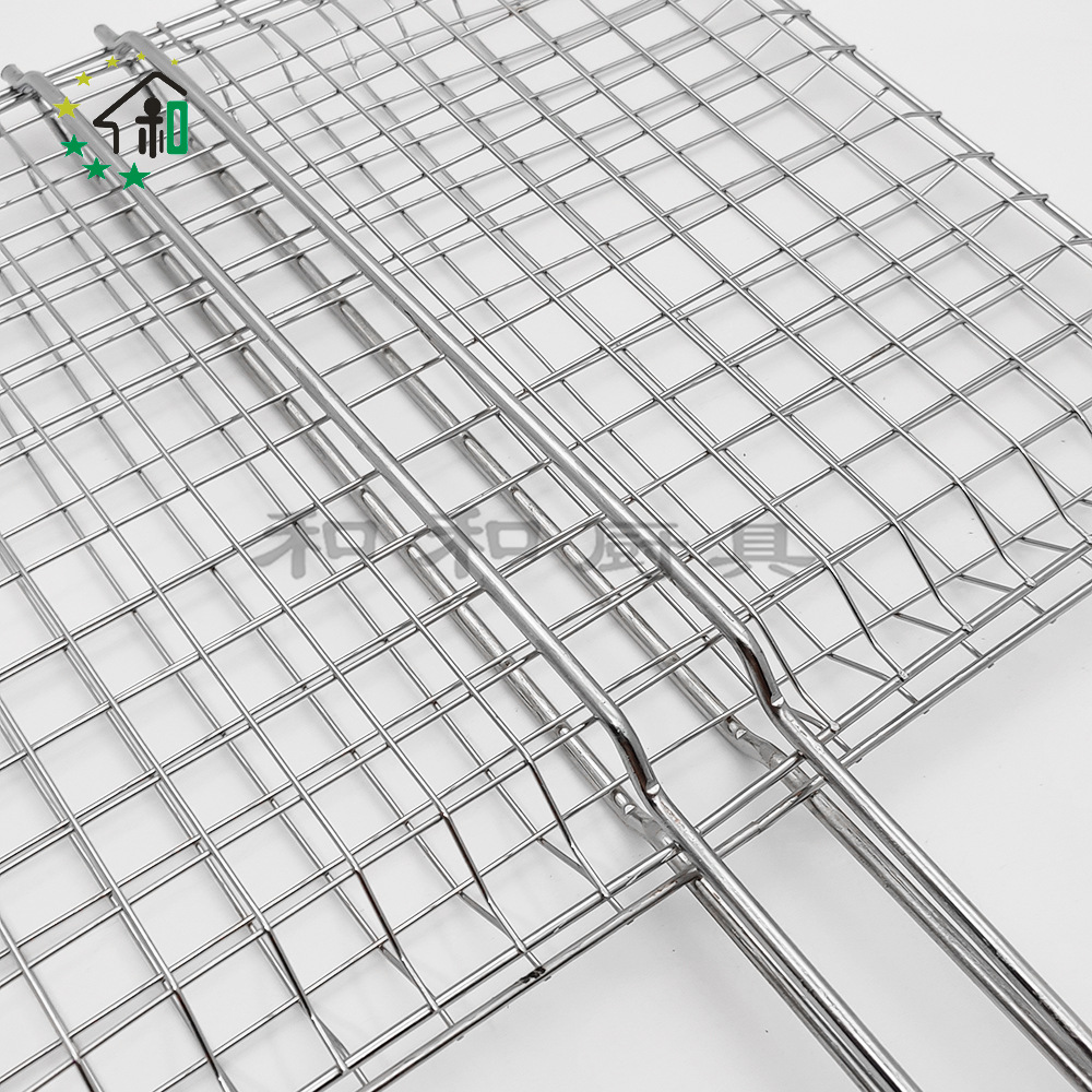 BBQ加粗鸡肉烧烤网 大容量烤网折叠烧烤架方形烤蔬菜篮烤鱼网夹详情16