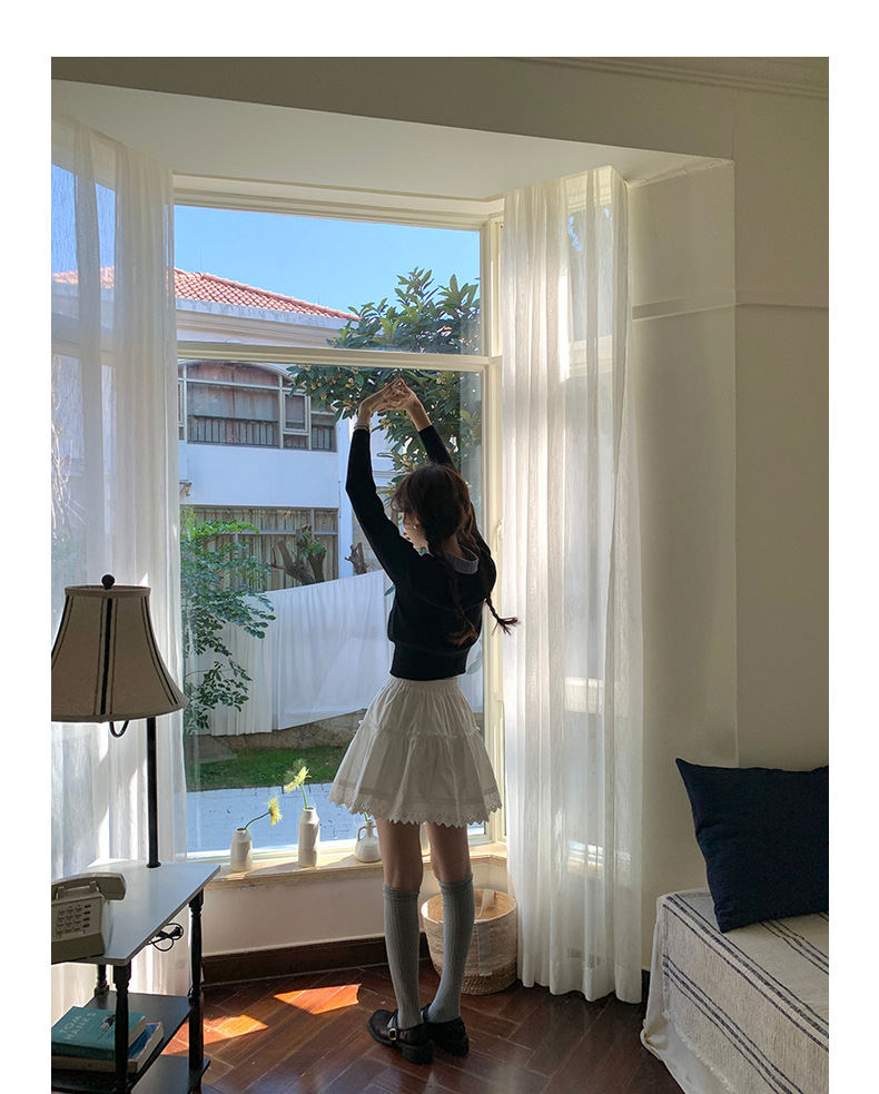 【jisoo风假两件】歌铭韩版POLO领针织开衫女2025秋季上衣X8207F详情24