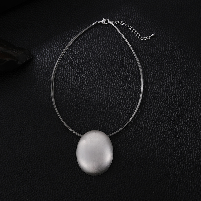 新款跨境专供欧美百搭时尚流行项链几何短链拉丝女式椭圆珠宝首饰详情13