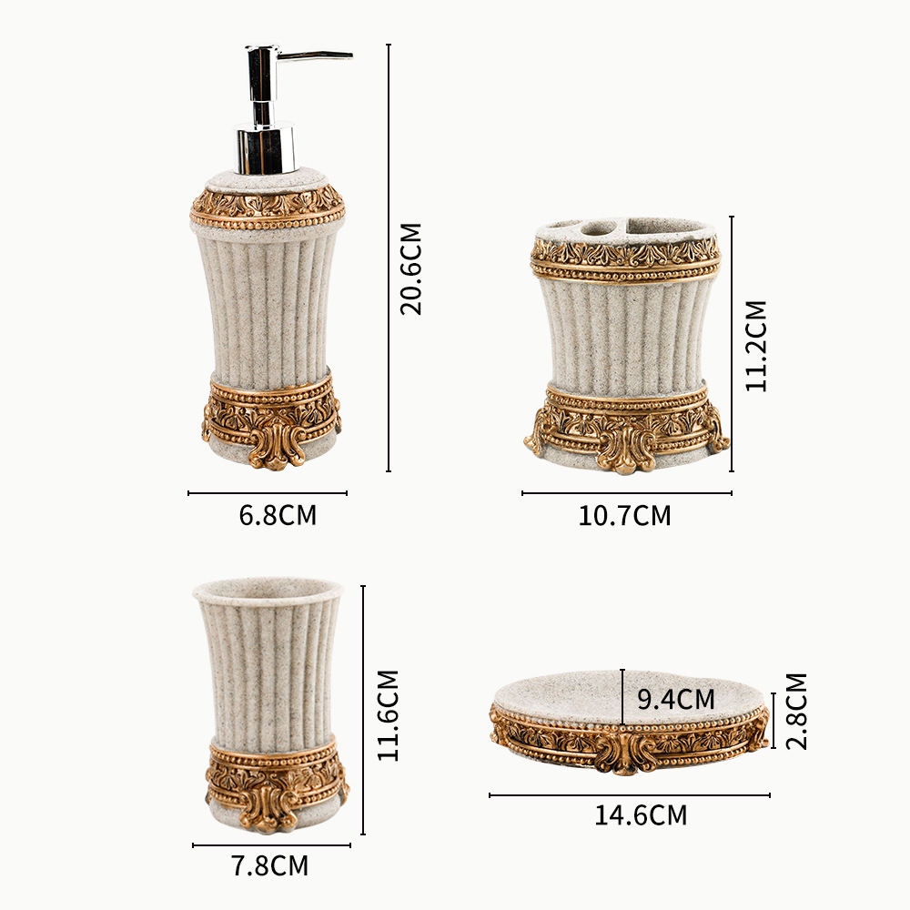 跨境热销北欧家居树脂卫浴套装洗手液瓶大理石纹浴室洗漱四件套装详情5