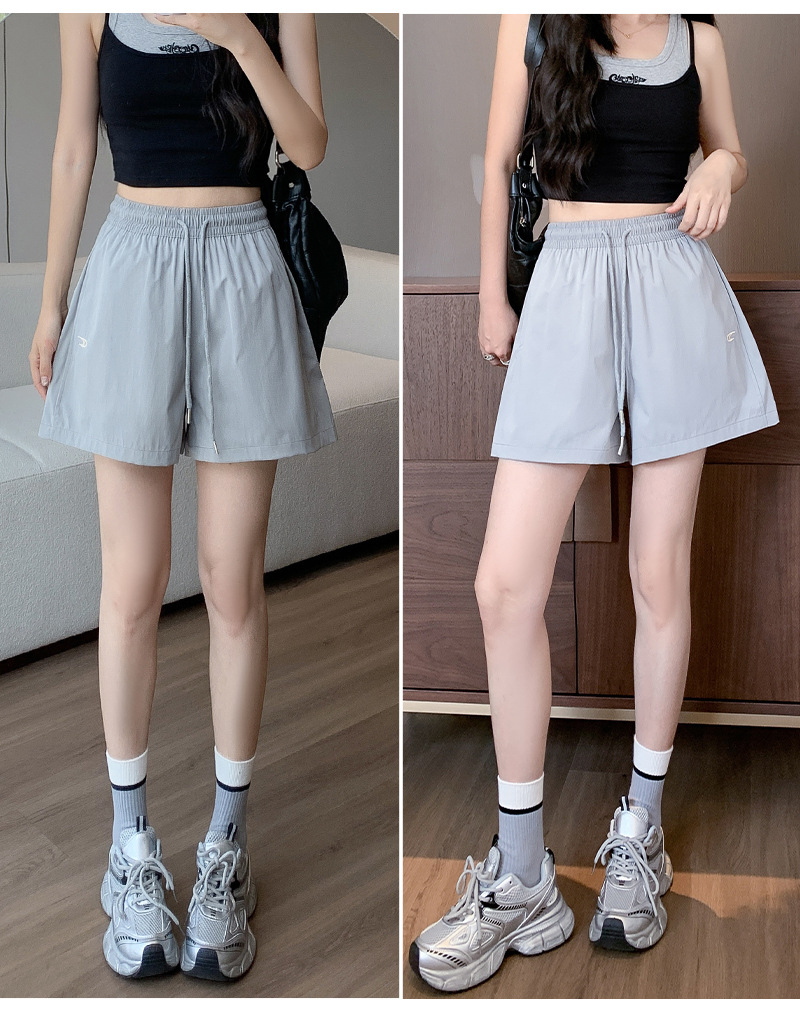 诗之韵速干不易皱刺绣短裤女高腰休闲运动阔腿百搭时尚马卡龙短裤详情26