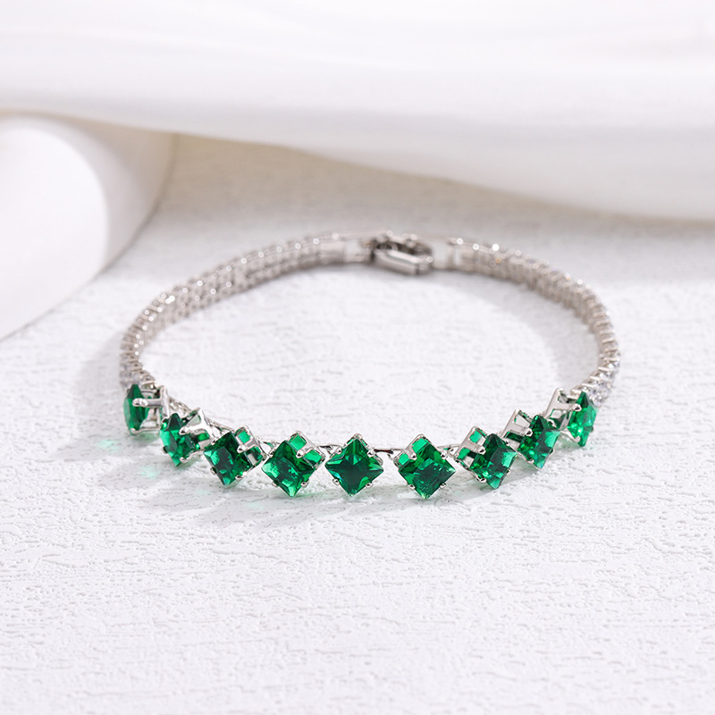 跨境新款高级感祖母绿锆石手链时尚百搭满钻少女粉手镯手链批发详情6