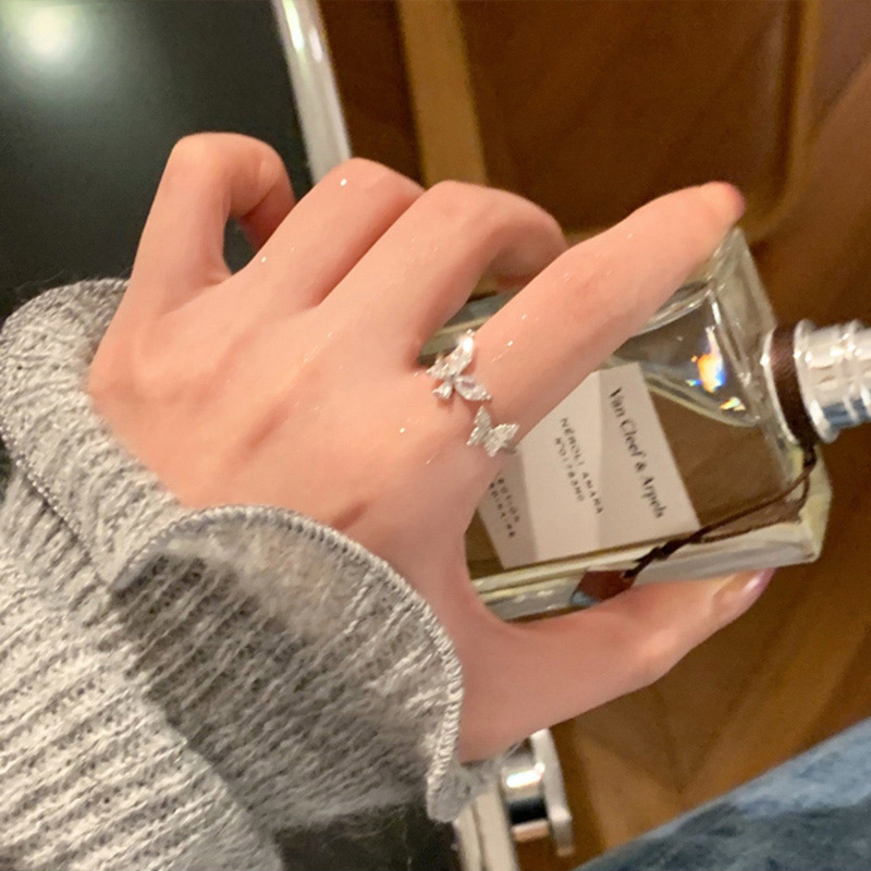 开口蝴蝶戒指饰品轻奢风双锆石蝴蝶戒指合金戒子女小众感详情7