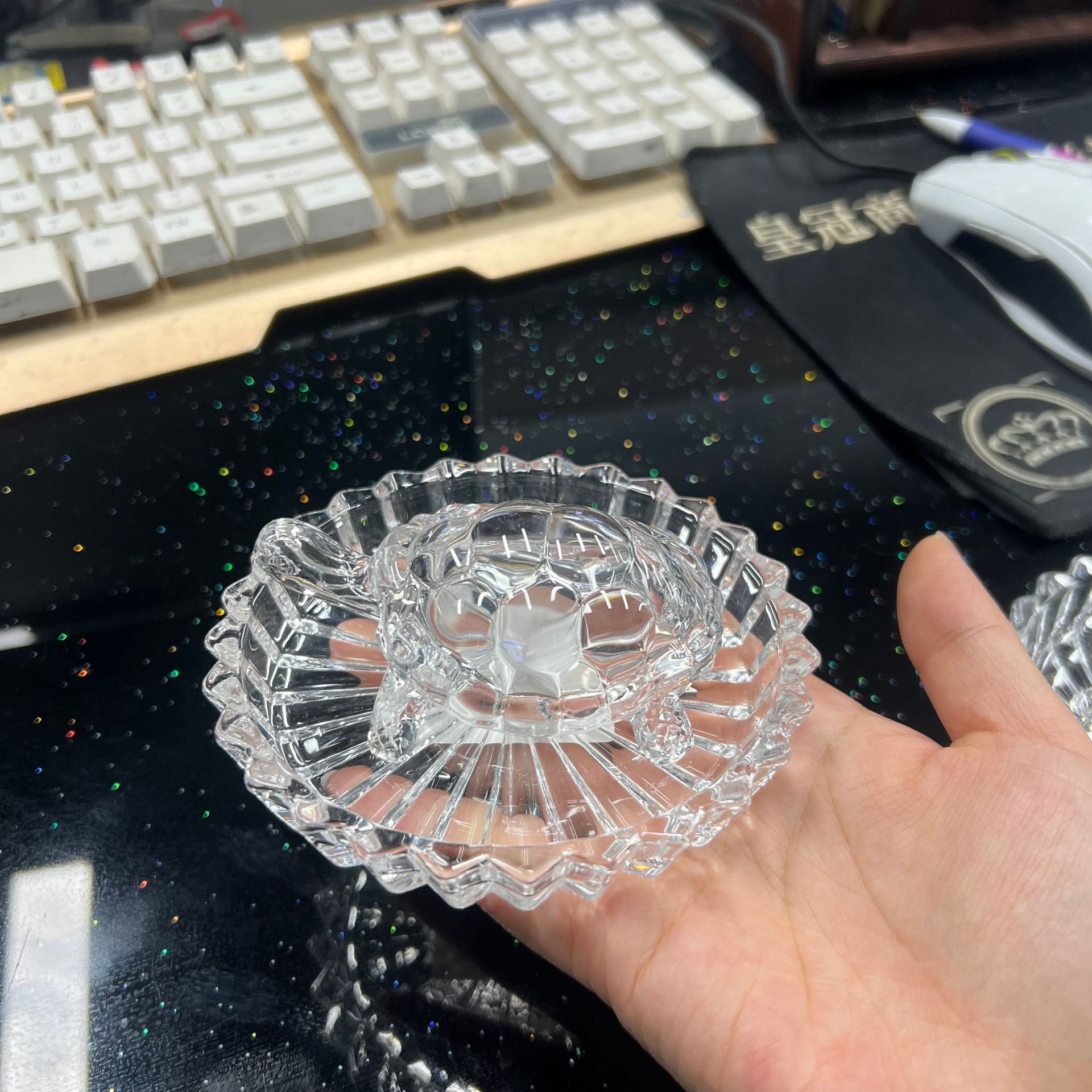 Transparent crystal glass turtle for wealth, feng shui, money turtle, glass animal for warding off evil spirits, decorative craft with plate set pic 9