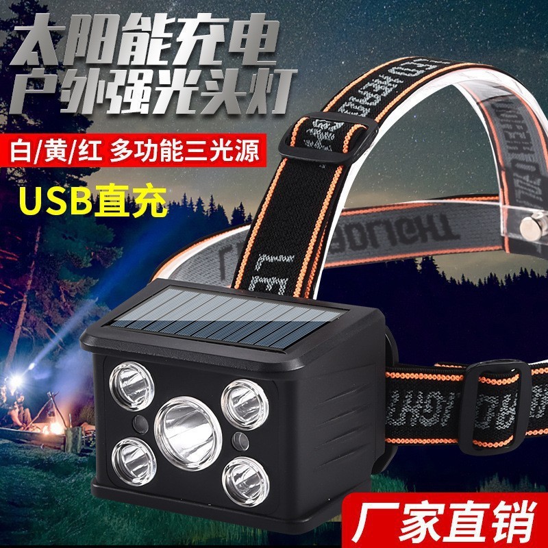 新款跨境太阳能COB充电头灯LED头戴式户外头灯超高亮钓鱼矿灯夜行详情1