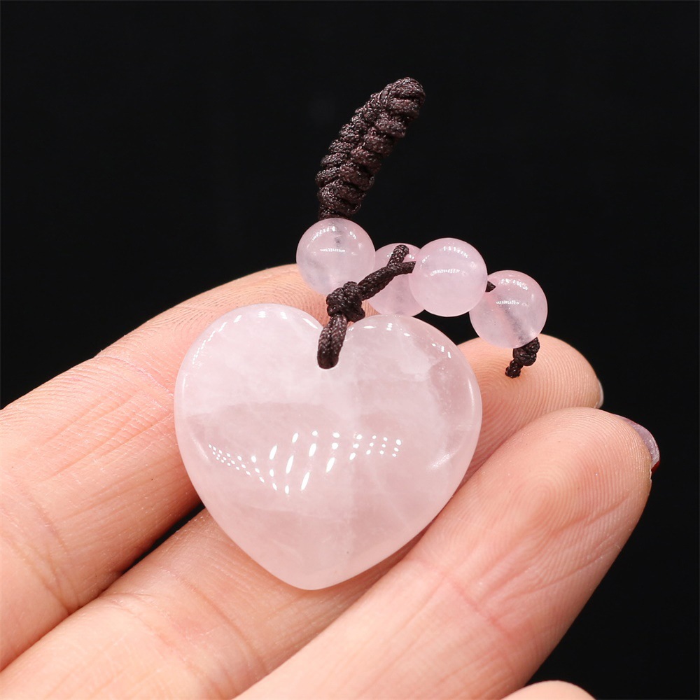 Natural stone heart-shaped semi-precious stone keychain DIY accessory heart-shaped keychain fashion dress accessory chain pic 38