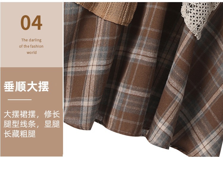 Forest-themed retro checkered skirt for women 2025 new autumn and winter design, irregularly pieced high-waisted A-line long dress pic 17