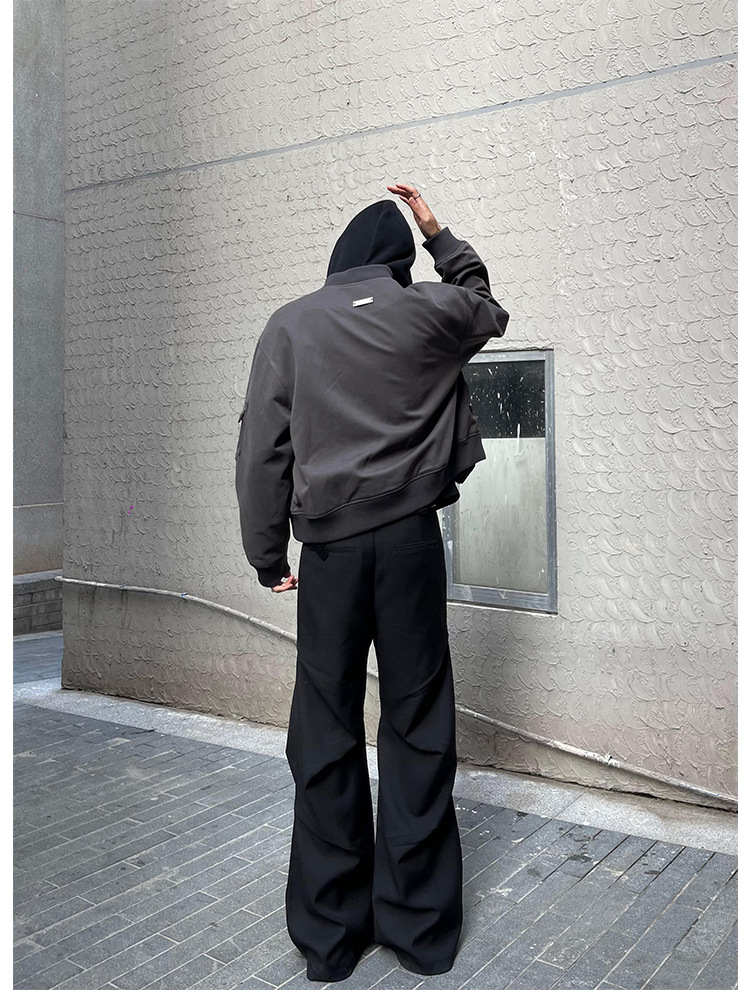 2023 new style cleanfit dress pants with a niche design, pleated, loose, casual, wide-leg, slightly flared floor-length pants for men pic 11