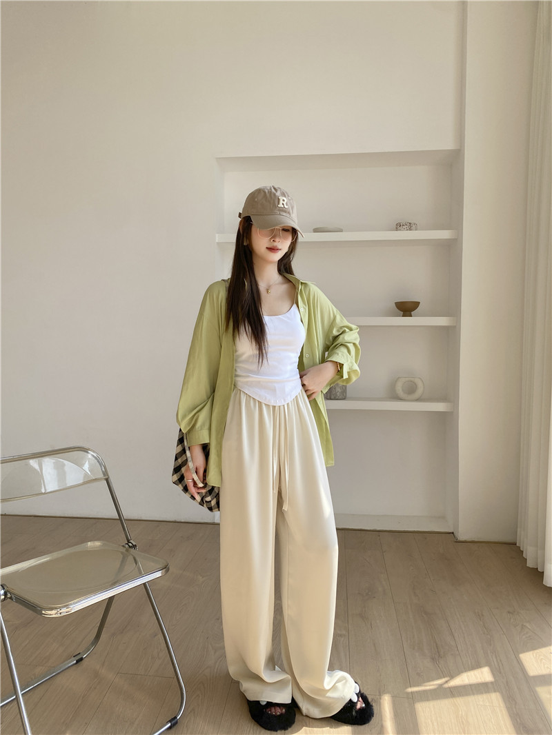 高腰松紧纵享丝滑珠光仿醋酸阔腿质感冰丝抽绳凉凉裤宽松阔腿裤女详情7