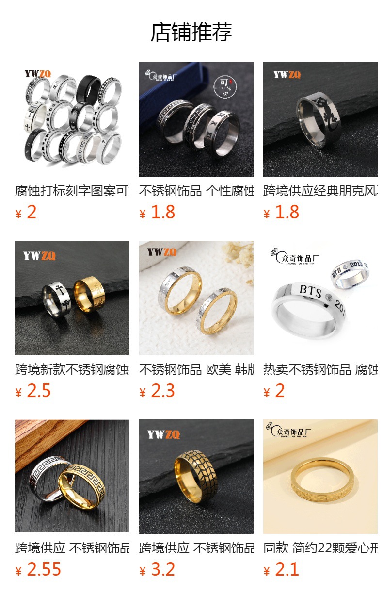跨境供应钛钢戒指龙纹心电图心形不掉色男款不锈钢手饰 饰品批发详情2