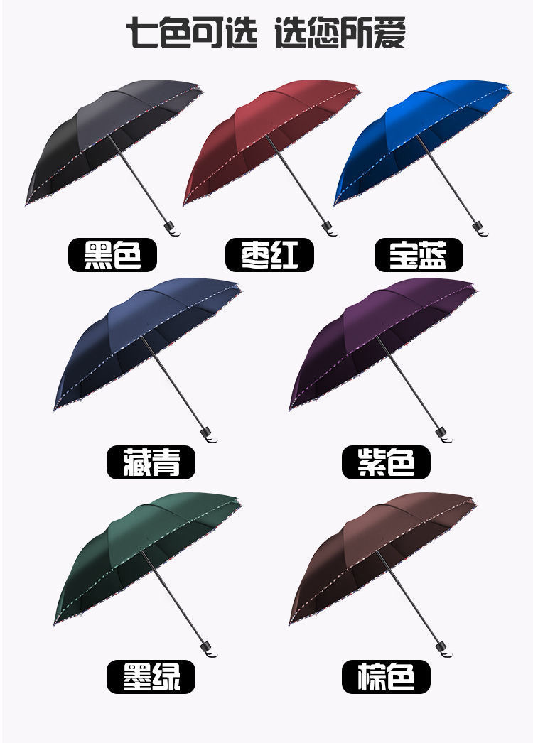 十骨加大号晴雨伞折叠三折伞黑胶防晒防紫外线遮阳伞商务大伞批发详情15