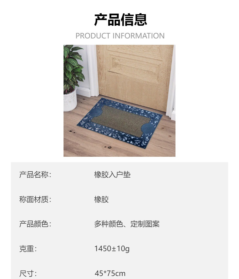 黑色橡塑防滑垫铝膜注塑垫外贸热销欧式迎宾垫机压垫门口刮泥垫详情1