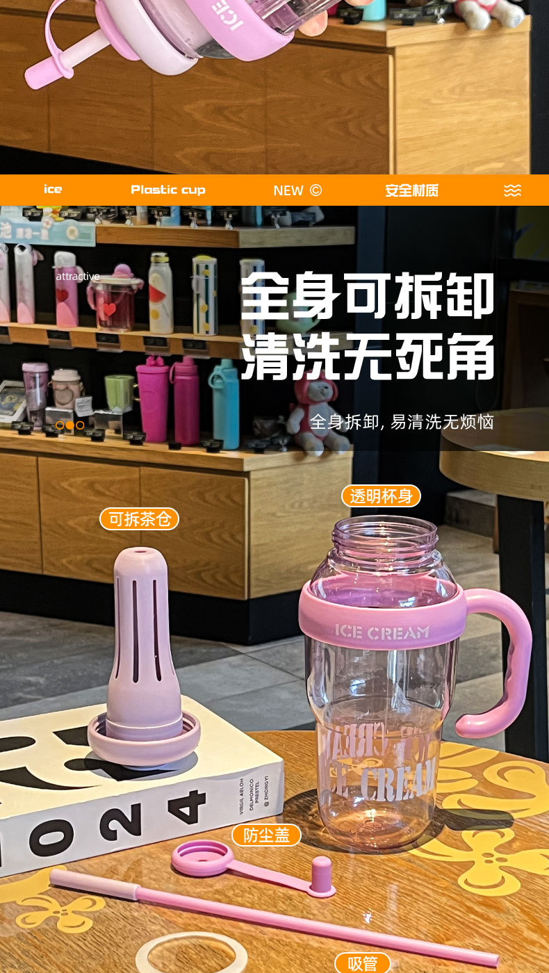 夏季巨无霸水杯大容量冰霸杯高颜值奶茶杯带吸管茶漏杯大容量水壶详情10