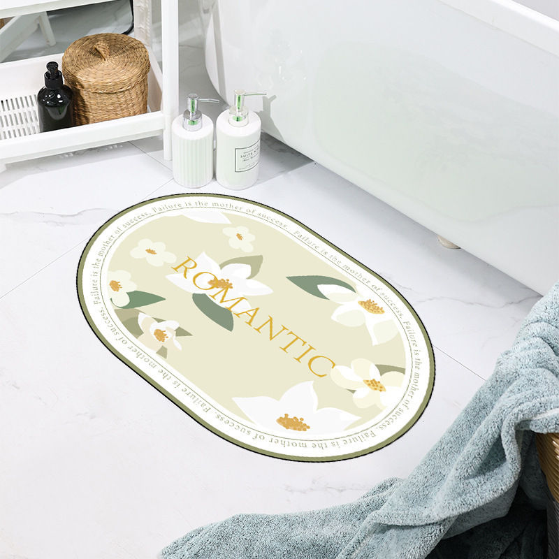 厂家直销批发硅藻泥印花软防滑垫浴室卫生间吸水防滑速干垫子花卉详情4