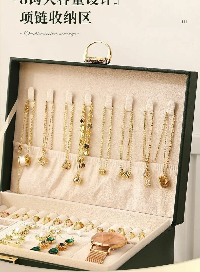 Large-capacity jewelry box, three-layer drawer, multi-functional stud earrings, ring earrings, necklace, gold bracelet and jewelry storage box pic 7