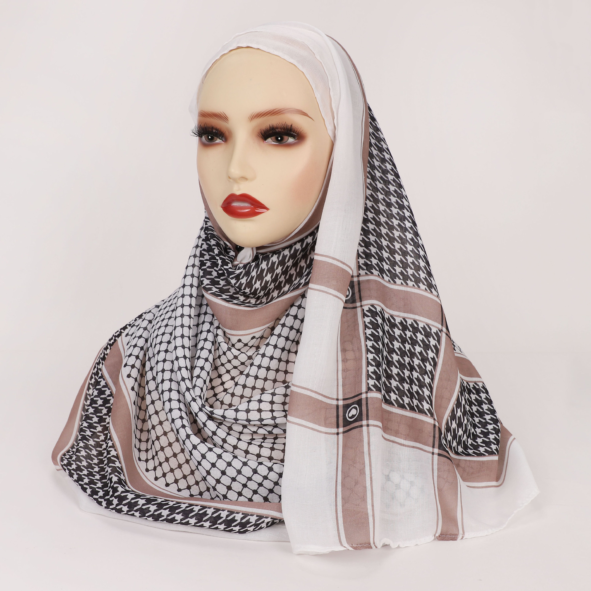 New printed satin polyester Palestinian checkered shawl, retro printed headscarf and scarf wholesale pic 5