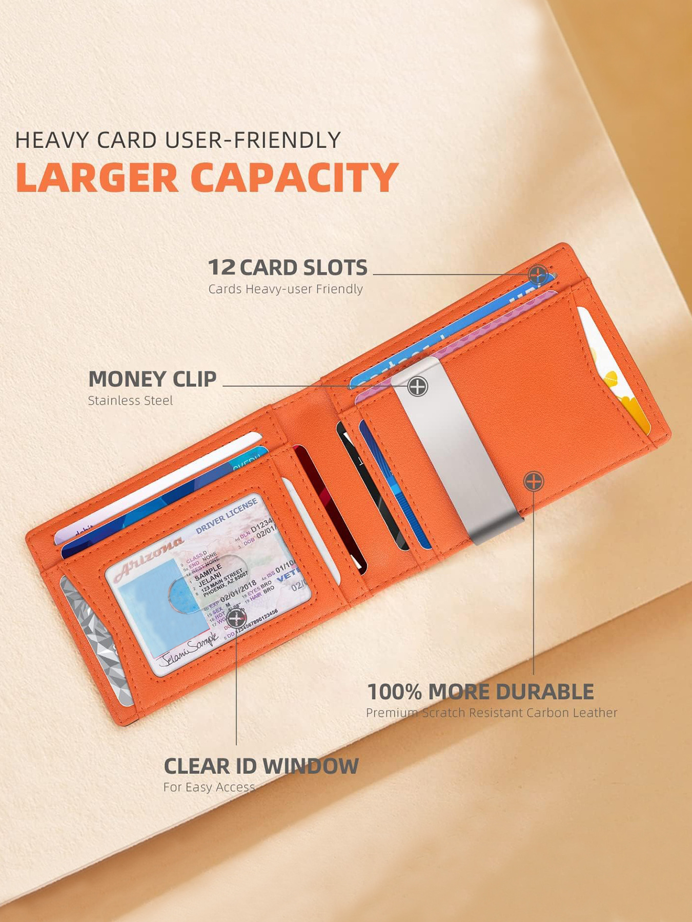 亚马逊12卡位男士钱包卡包RFID美金夹男士钱夹详情3