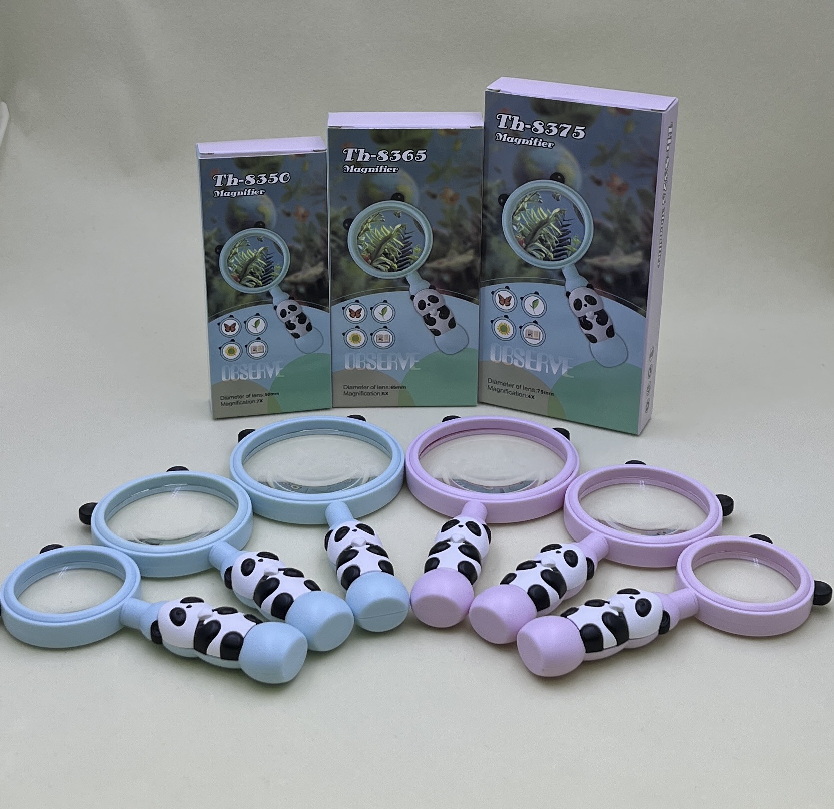 新款塑料卡通彩色8375熊猫图案放大镜学生教学礼品放大镜直径75MM详情6