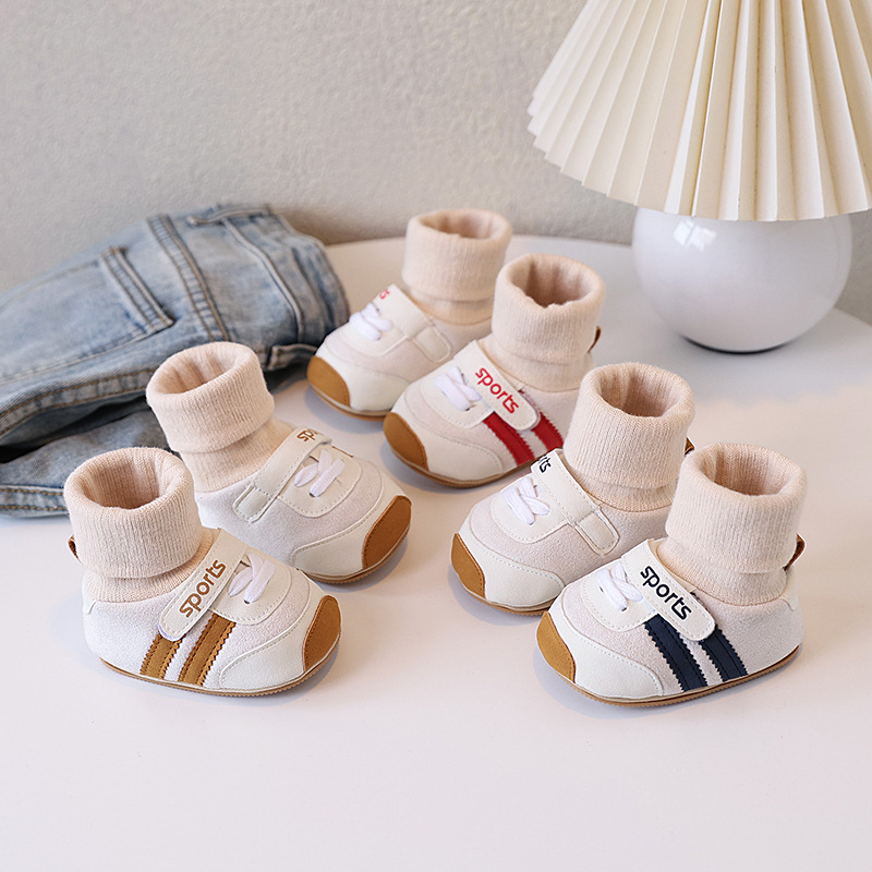 Spring and Autumn baby shoes for 0-1 year old boys and girls, soft-soled shoes and socks in one set, 3-6-9 months, casual walking shoes, anti-slip floor pic 1
