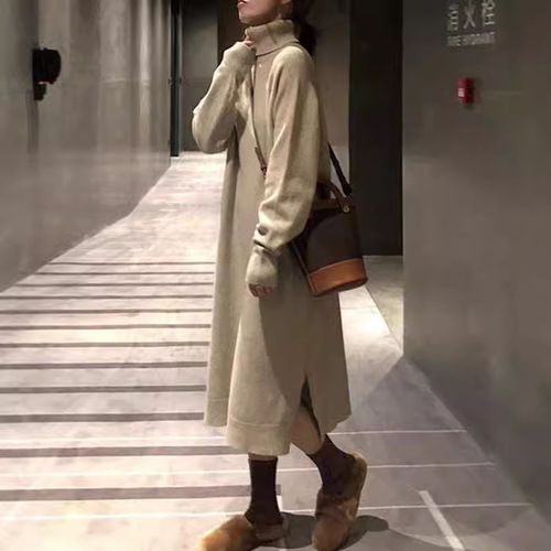 韩版秋冬时尚新款配大衣中长款高领针织毛衣女打底气质显瘦连衣裙详情24