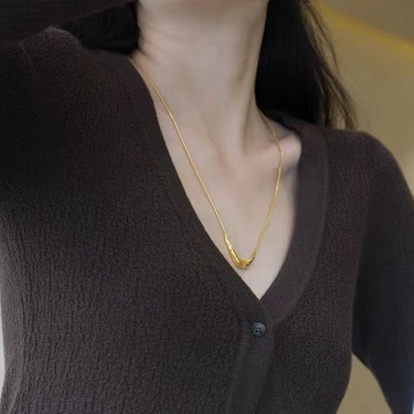 小众捶打纹U形笑脸吊坠项链女设计高级感极简日常百搭长款毛衣链详情3