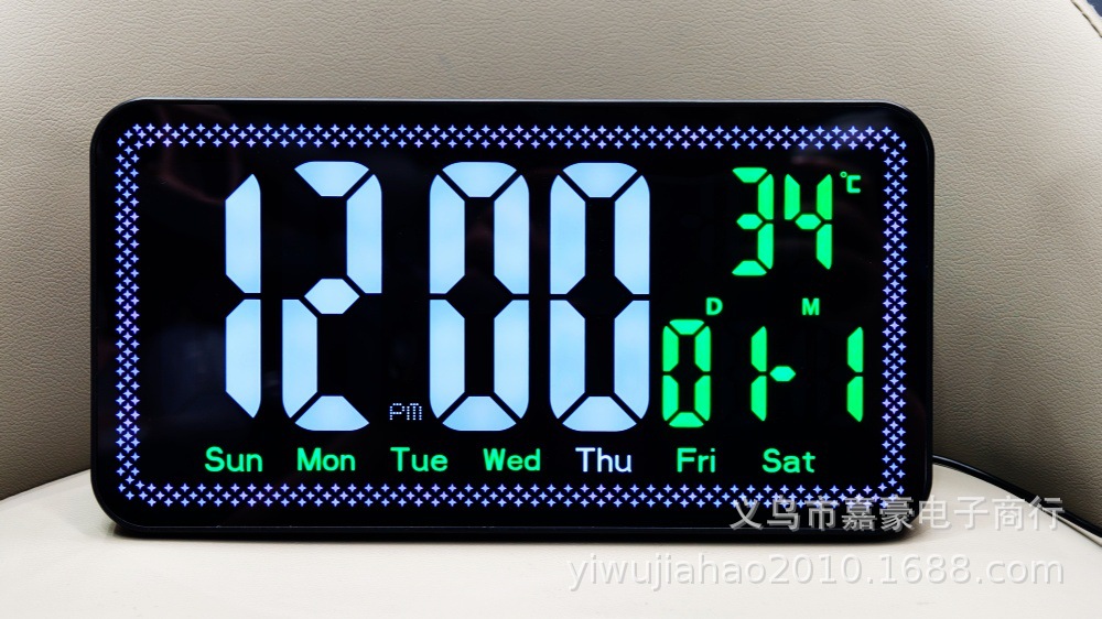 Cross-border color-changing large screen LED electronic alarm clock, living room home desktop clock, multi-functional temperature calendar digital clock pic 2