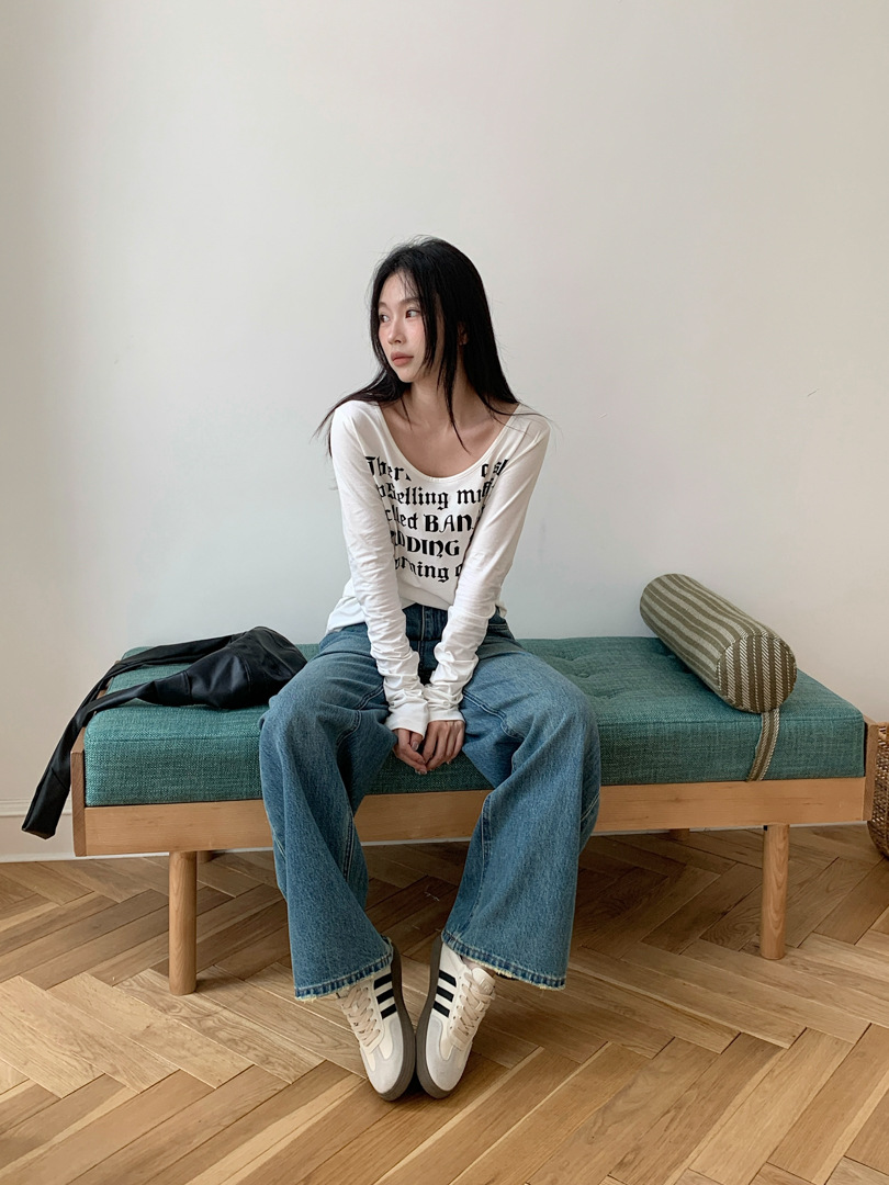 GAGD versatile retro distressed straight-leg jeans for women, pear-shaped high-waisted slimming loose jeans pic 9