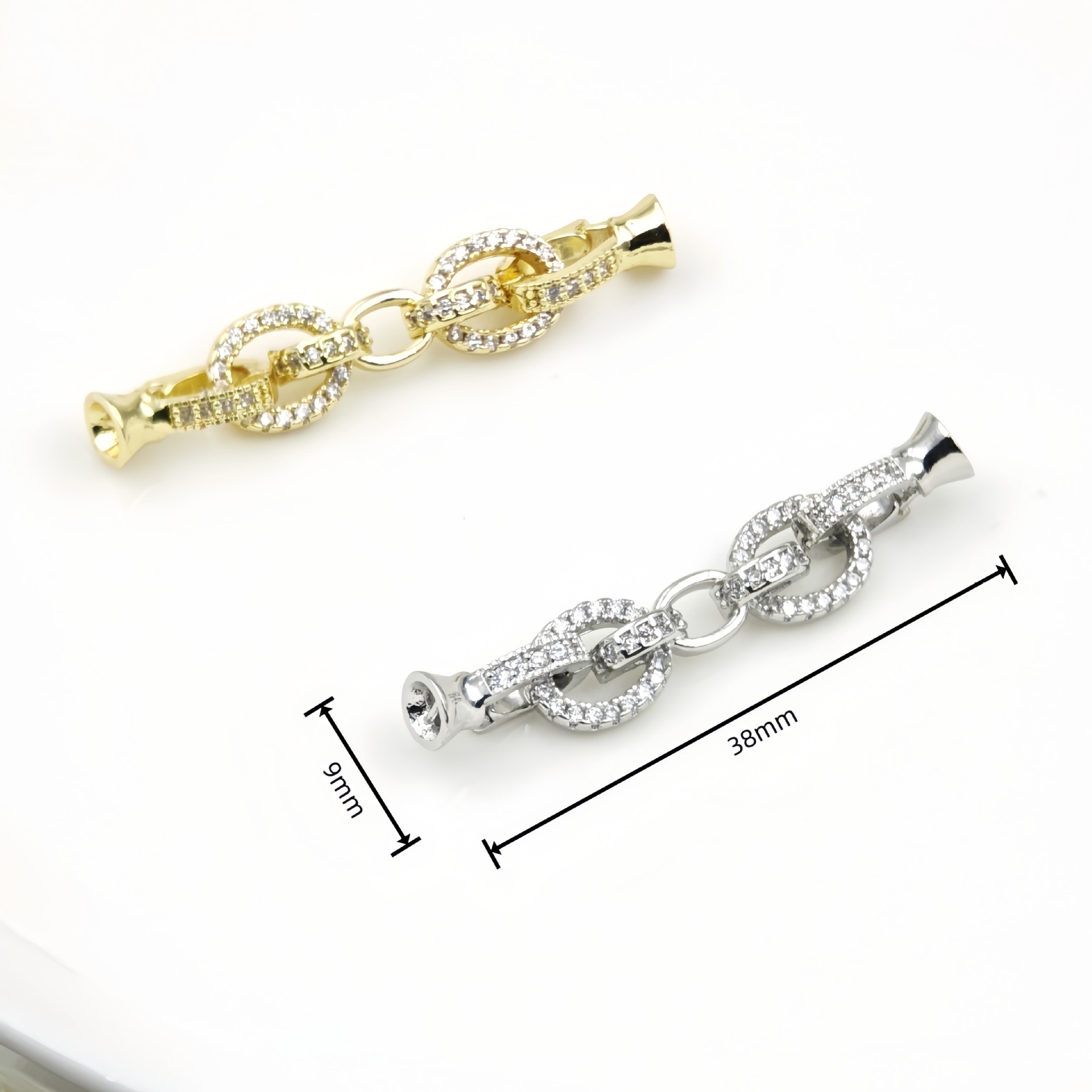 Micro-inlaid T-shaped zircon 18K gold-plated color retention double-ring pearl buckle bracelet, sweater necklace, camellia diy accessory matching pic 6