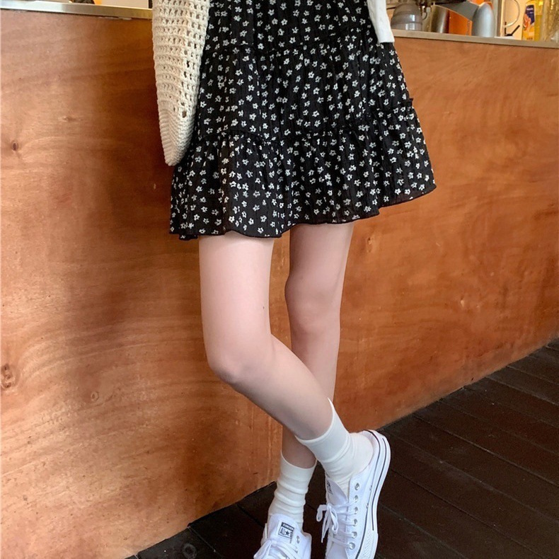 碎花复古甜美半身裙蛋糕2025春夏高腰小个子显瘦黑色蓬蓬短裙详情7