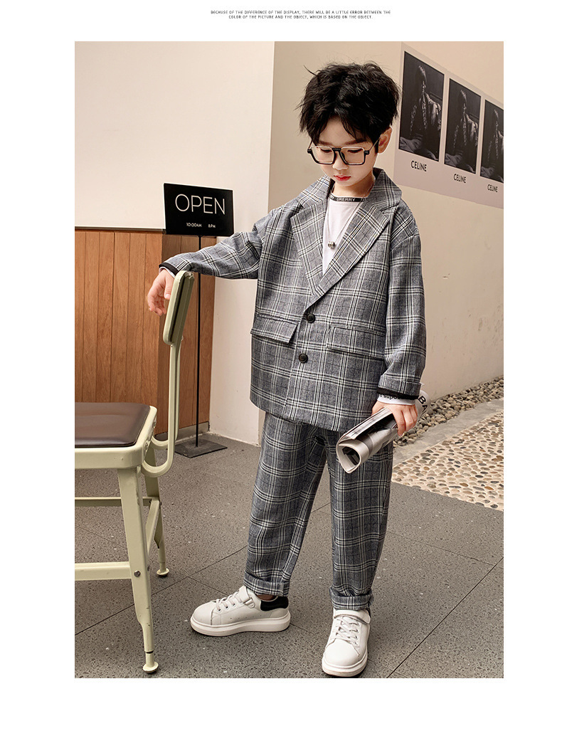 男童西装套装中大童2025春秋格子两件套帅气男孩休闲西服韩版童装详情12