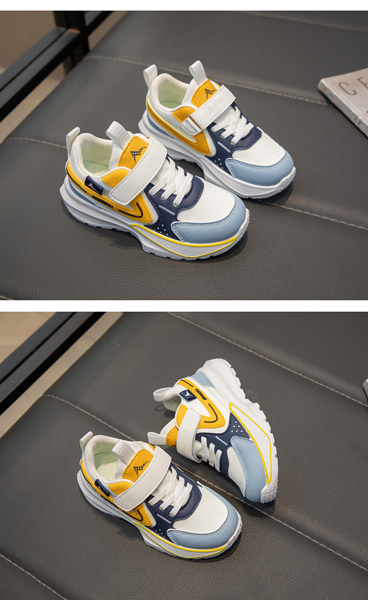 2025年春季儿童帅气拼色皮面运动鞋男童老爹鞋女童小中大童休闲鞋详情7
