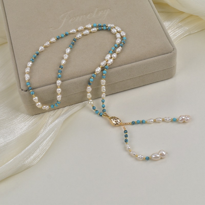 绿松石天然淡水珍珠项链女轻奢简约百搭一链多戴锁骨链颈链毛衣链详情4