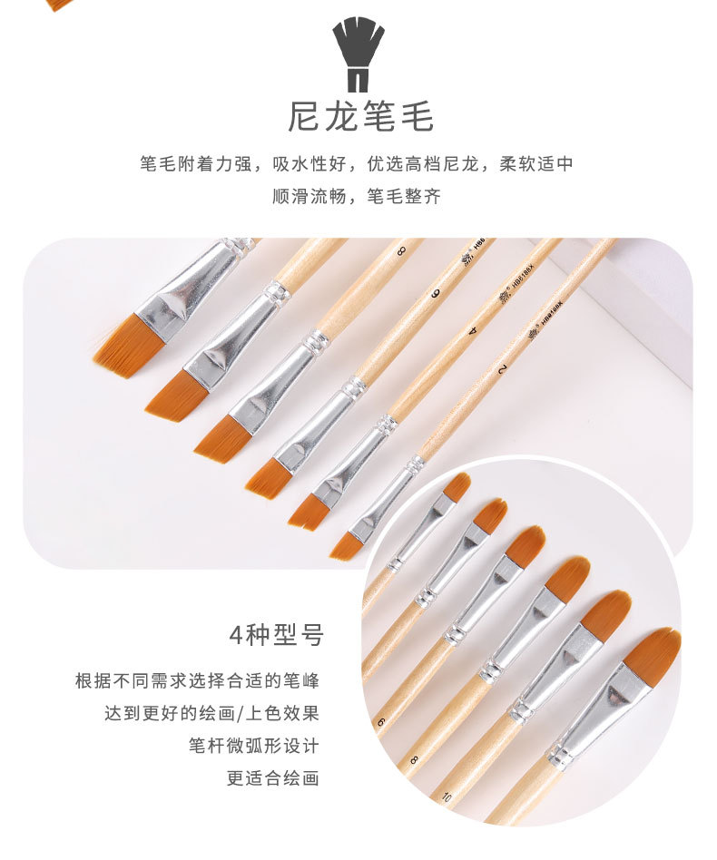Cross-border 6-piece set: Nylon brush, oil brush, watercolor brush, art painting brush, gypsum ceramic brush, wooden brush pic 5