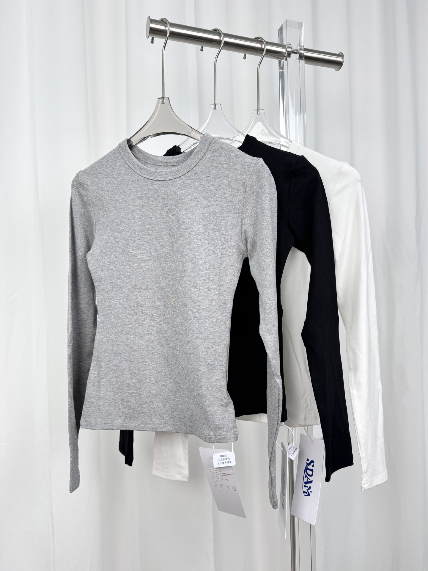 现货质感亲肤skims正肩莫代尔弹力紧身运动长袖t恤收腰上衣打底衫详情2