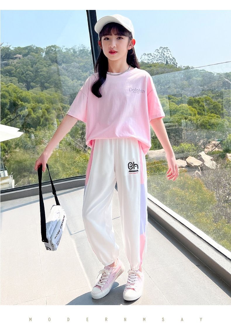 女童夏装2025新款短袖t恤夏款中大童洋气时髦衣服儿童夏季套装潮详情3