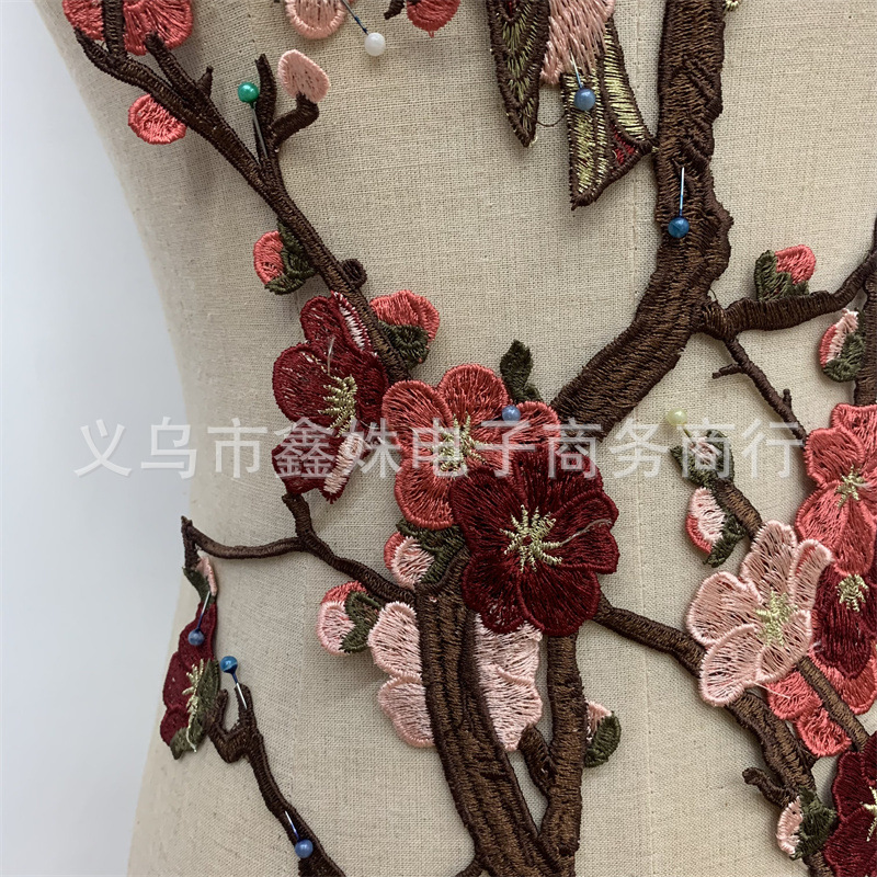 中国风梅花鸟刺绣布贴旗袍汉服装饰绣花贴详情5