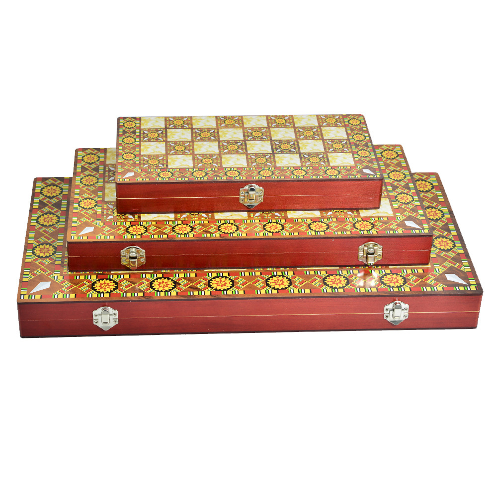 Wholesale of international chess casual entertainment chessboard with dark wooden patterns, three-in-one, high-end feel, portable folding, and for export pic 14