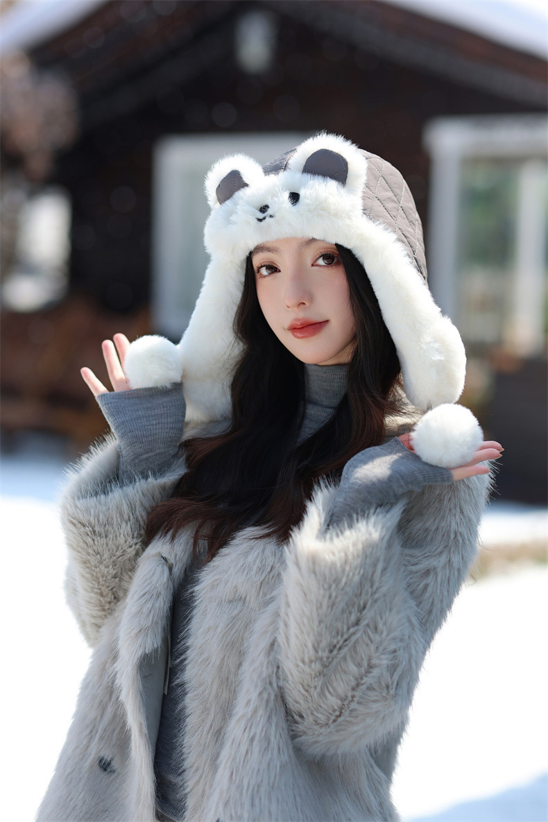 兔耳朵保暖雷锋帽子女士秋冬季加绒厚套头护耳棉帽韩版滑雪骑行帽详情2