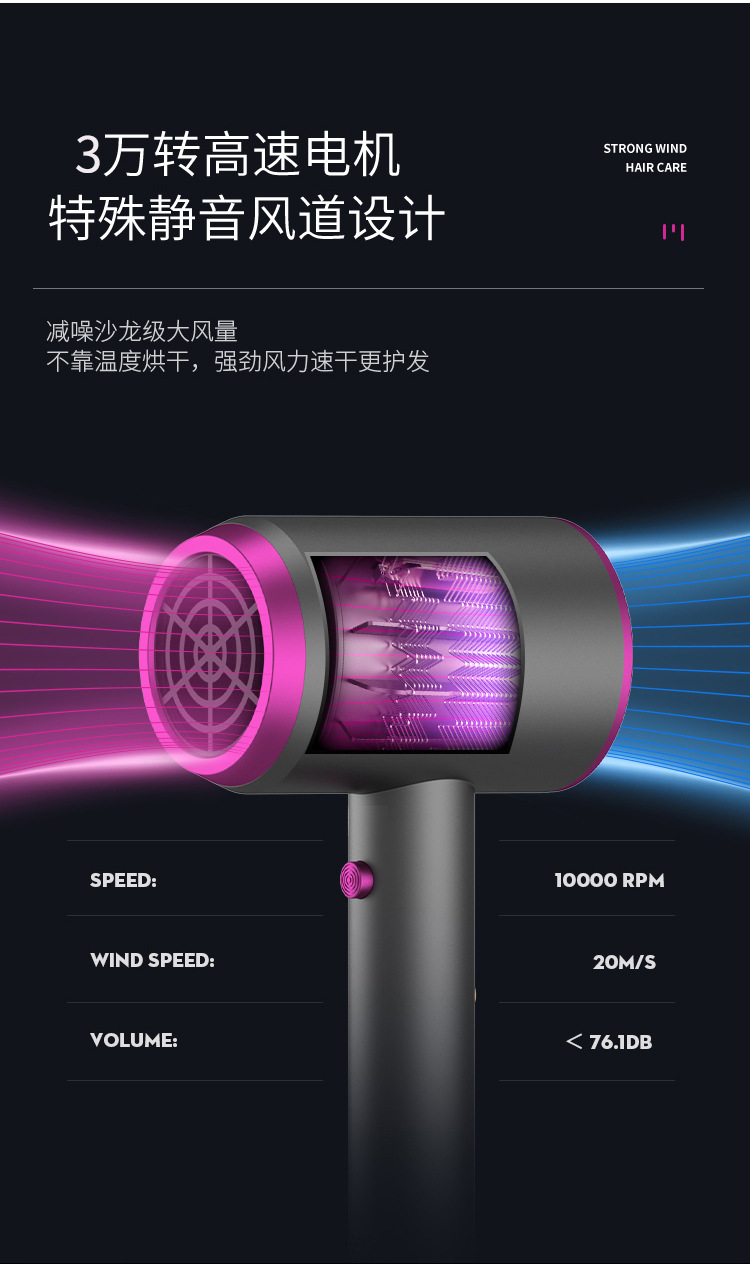 Superior internet-famous hair dryers, household appliances, high-power hammers, blue light hair dryers, gifts, Douyin, one-piece consignment pic 3