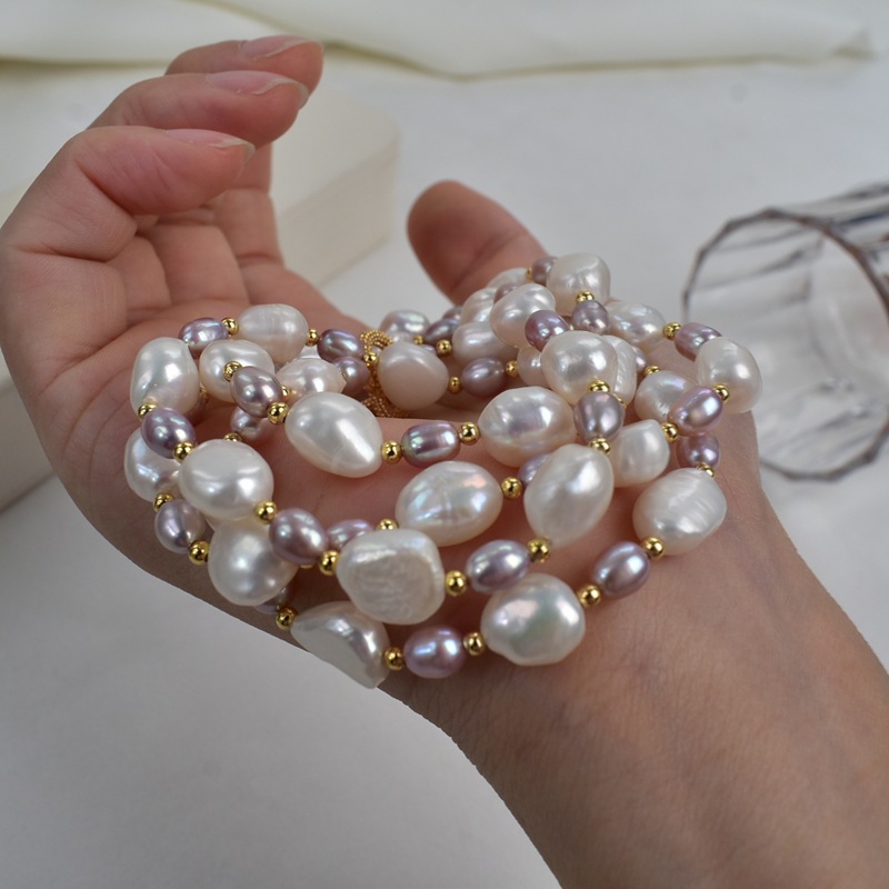 68cm天然淡水珍珠秋冬穿搭毛衣链巴洛克不规则珍珠长款项链颈链详情9