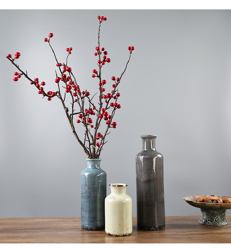 2025 Cross-border Rural Ice-Crack Ceramic Vase in Gray, Blue and Green 3-piece Set Bohemian Retro Home Decoration Farmhouse Vase pic 10