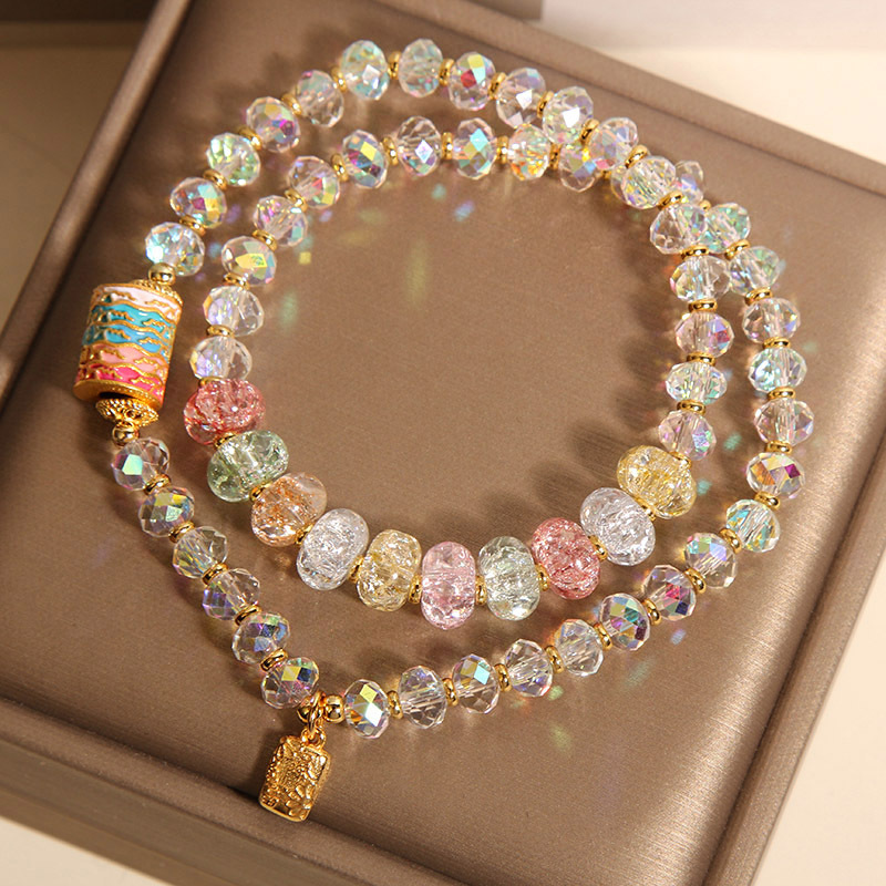 New Chinese-style white crystal double-loop bracelet for women, light luxury, niche and high-end feel, ice abacus beads stacked crystal bracelet pic 2