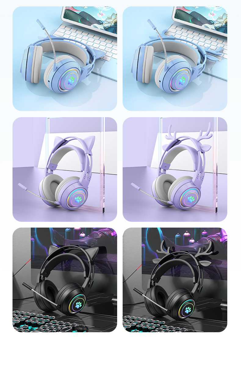 Live streaming game Bluetooth headphones, girl e-sports mobile headsets, head-mounted wireless headphones with microphone, popular in Huaqiangbei pic 18