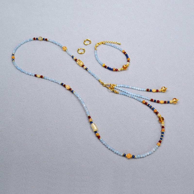 设计师原创中国风小众复古真石串珠流苏可拆卸一款多戴项链毛衣链详情2