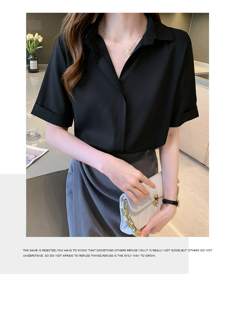 Real photos of in-stock 2025 summer new chiffon shirt for women, short-sleeved, simple and elegant office lady shirt and top for women pic 28