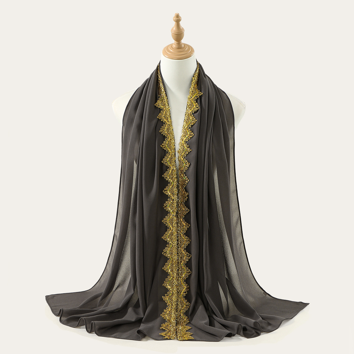 新款跨境热销金色皇冠波浪边纯色雪纺长巾女百搭时尚民族披肩头巾详情9