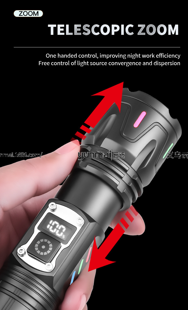 亚马逊新款数显白激光手电筒可透光荧光条带输出强光远射理发器多功能照明工具详情5