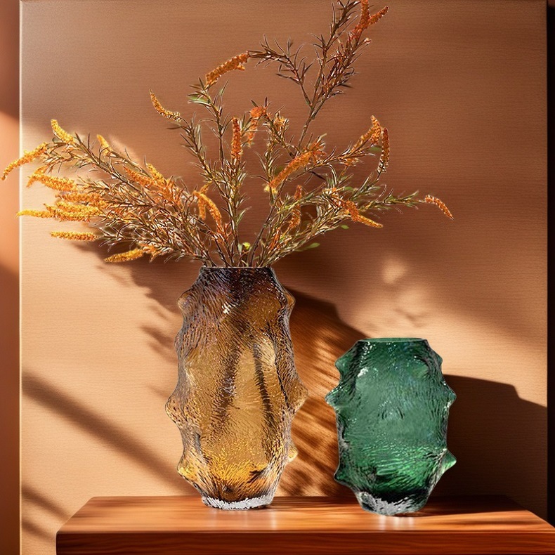 富雅海参玻璃花瓶复古色不规则身形皱纹创意装饰摆件客厅餐桌插花花器详情17